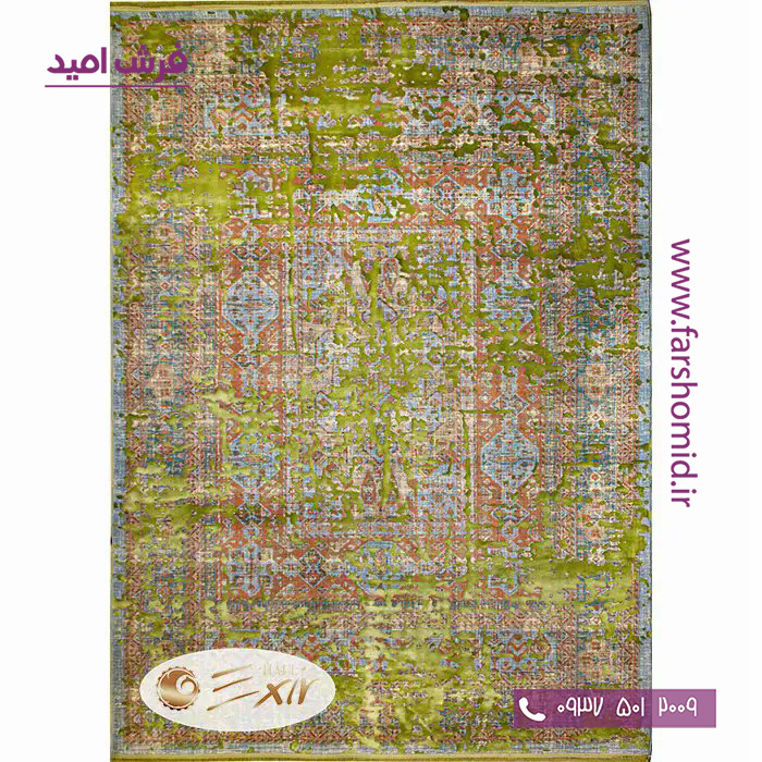 فرش ماشینی با الیاف طبیعی بامبو 1200 شانه هیستوریا کد m01gr سبز فرش اکسیر