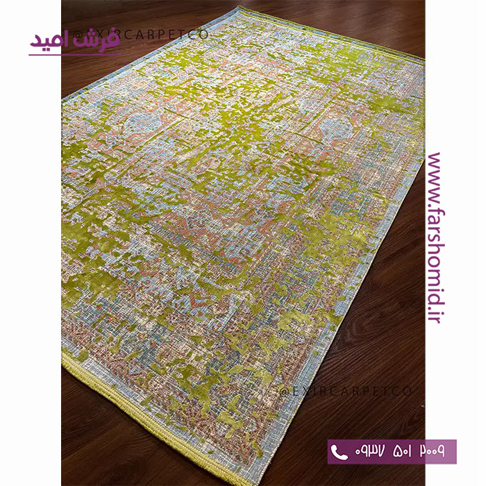 فرش ماشینی با الیاف طبیعی بامبو 1200 شانه هیستوریا کد m01ol زیتونی فرش اکسیر