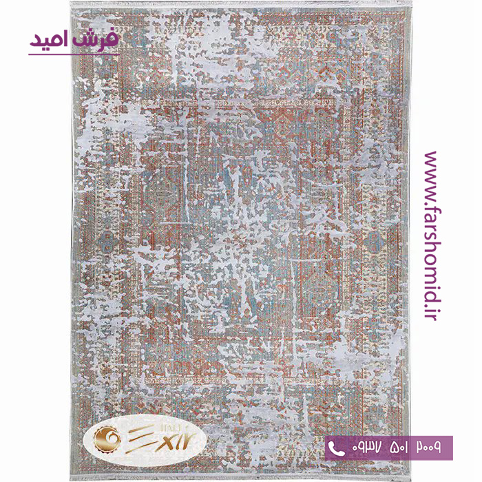 فرش ماشینی با الیاف طبیعی بامبو 1200 شانه هیستوریا کد m01s رنگ سیلور فرش اکسیر