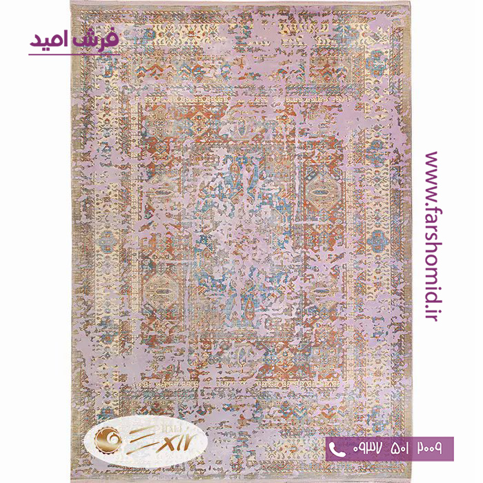 فرش ماشینی با الیاف طبیعی بامبو 1200 شانه هیستوریا کد m01l رنگ یاسی فرش اکسیر