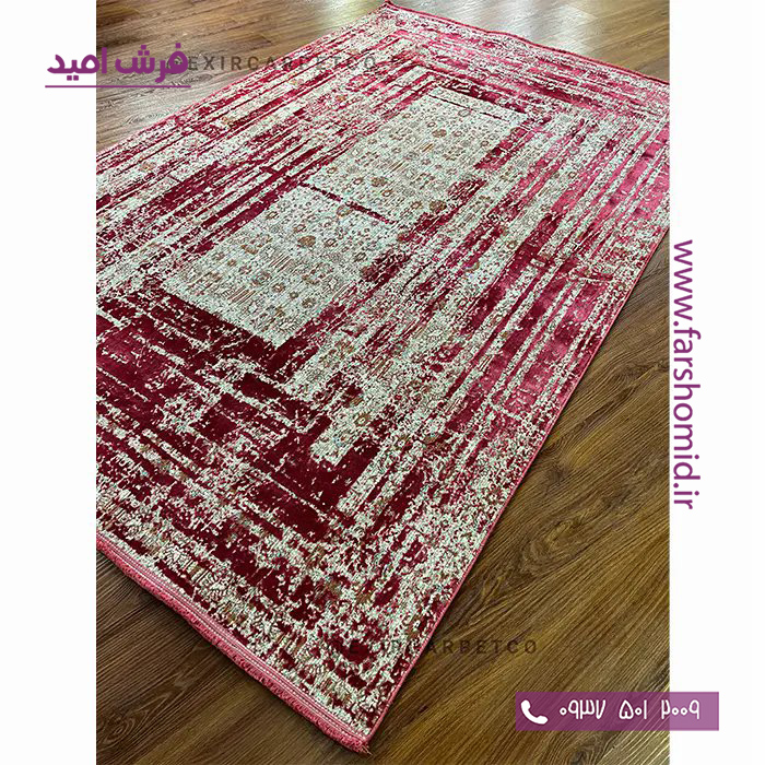 فرش ماشینی با الیاف طبیعی بامبو 1200 شانه هیستوریا کد m02lr رنگ زرشکی فرش اکسیر