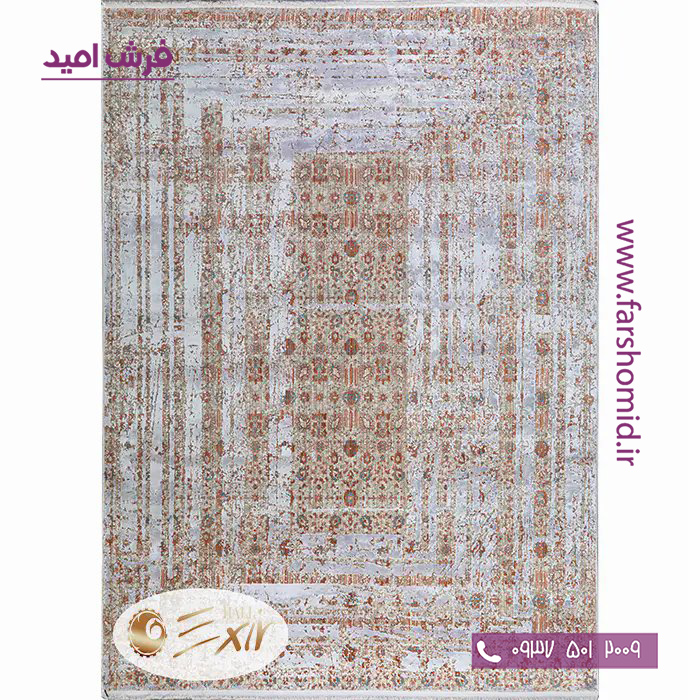 فرش ماشینی با الیاف طبیعی بامبو 1200 شانه هیستوریا کد m02s رنگ سیلور فرش اکسیر