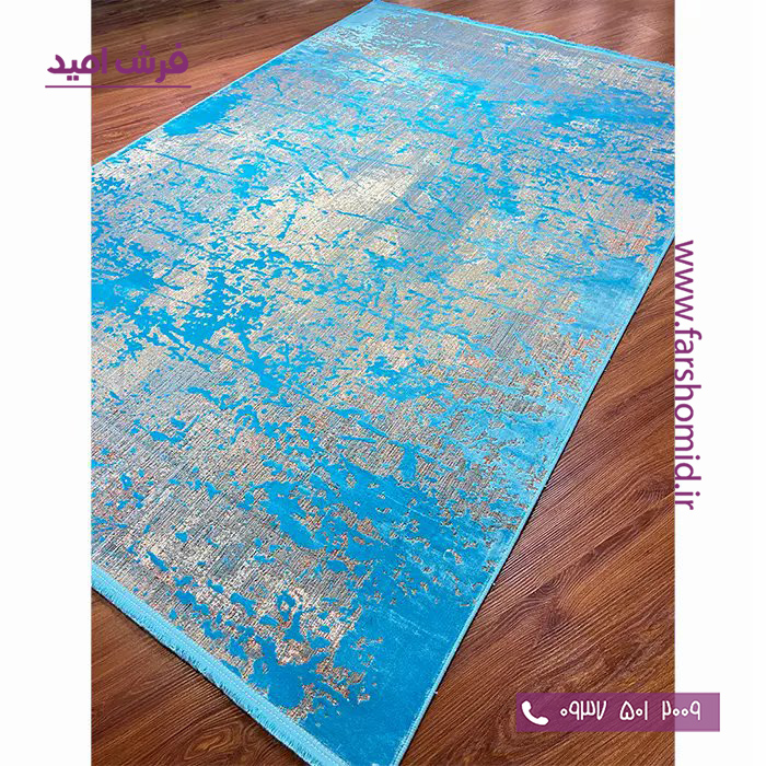 فرش ماشینی با الیاف طبیعی بامبو 1200 شانه هیستوریا کد m04f رنگ فیروزه ای فرش اکسیر