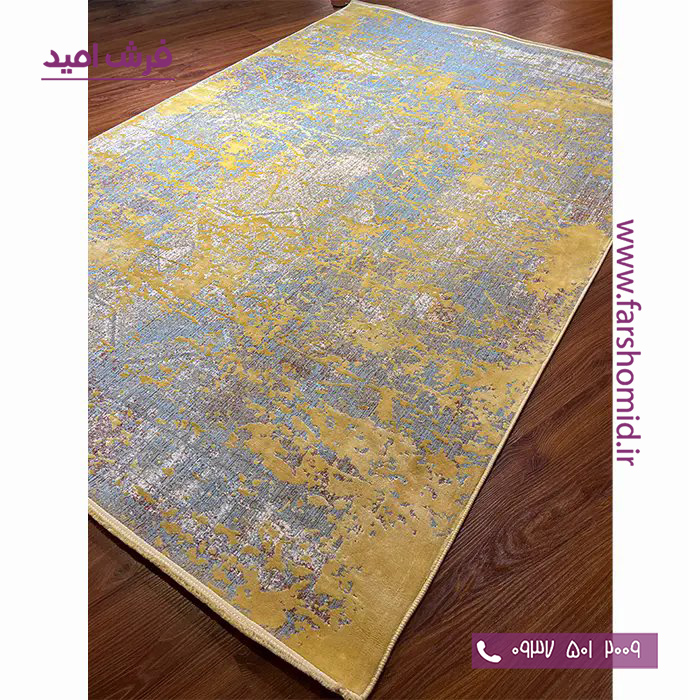 فرش ماشینی با الیاف طبیعی بامبو 1200 شانه هیستوریا کد m04go رنگ طلایی فرش اکسیر