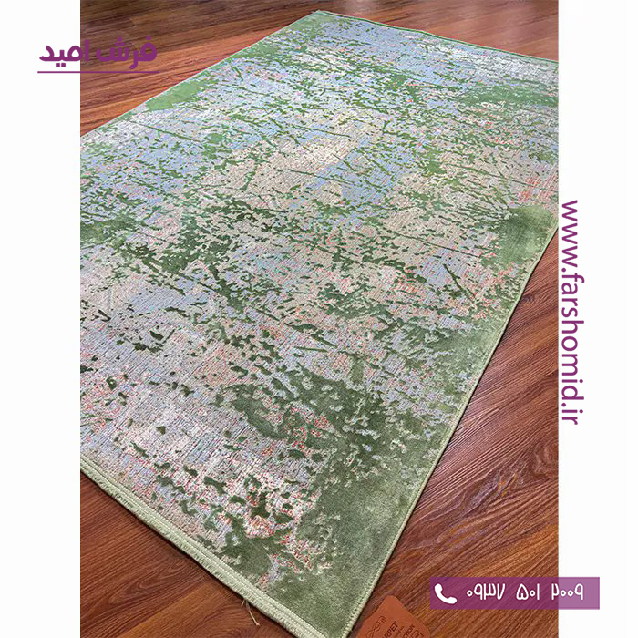 فرش ماشینی با الیاف طبیعی بامبو 1200 شانه هیستوریا کد m04gr رنگ سبز فرش اکسیر