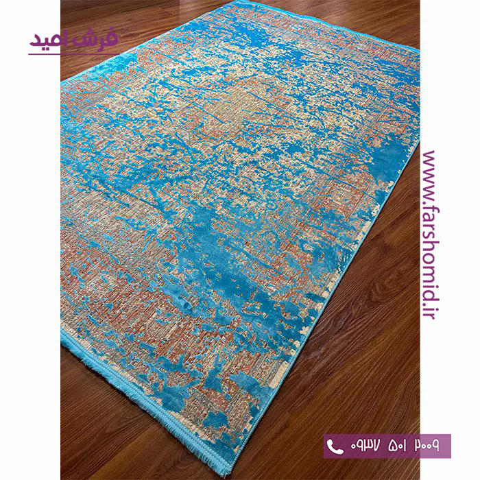 فرش ماشینی با الیاف طبیعی بامبو 1200 شانه هیستوریا کد m05f رنگ فیروزه ای فرش اکسیر