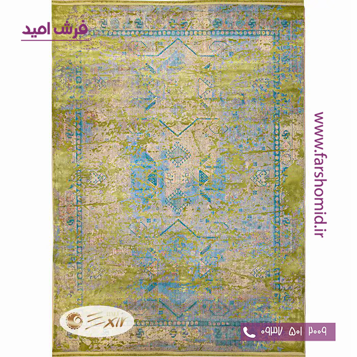 فرش ماشینی با الیاف طبیعی بامبو 1200 شانه هیستوریا کد m04ol رنگ زیتونی فرش اکسیر