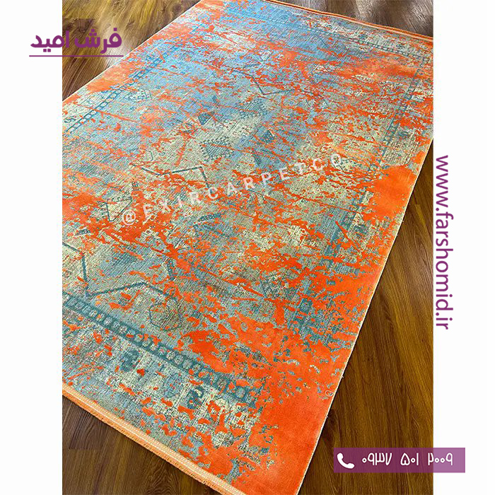 فرش ماشینی با الیاف طبیعی بامبو 1200 شانه هیستوریا کد m04or رنگ پرتغالی فرش اکسیر