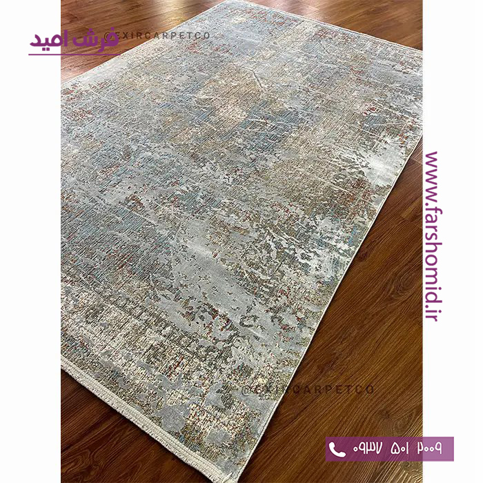 فرش ماشینی با الیاف طبیعی بامبو 1200 شانه هیستوریا کد m04s رنگ سیلور فرش اکسیر