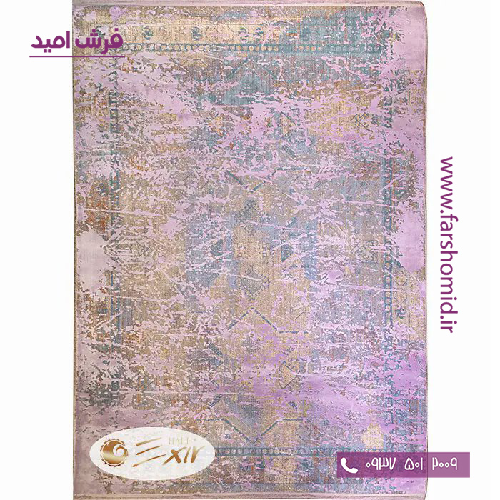 فرش ماشینی با الیاف طبیعی بامبو 1200 شانه هیستوریا کد m04l رنگ یاسی فرش اکسیر