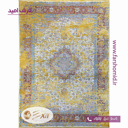 فرش ماشینی با الیاف طبیعی بامبو 1200 شانه هیستوریا کد m05go رنگ طلایی فرش اکسیر