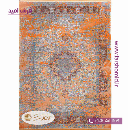 فرش ماشینی با الیاف طبیعی بامبو 1200 شانه هیستوریا کد m05or رنگ پرتغالی فرش اکسیر