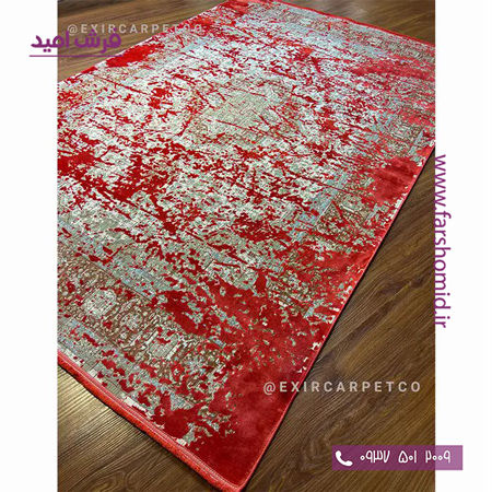 فرش ماشینی با الیاف طبیعی بامبو 1200 شانه هیستوریا کد m05r رنگ قرمز فرش اکسیر