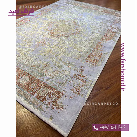 فرش ماشینی با الیاف طبیعی بامبو 1200 شانه هیستوریا کد m05l رنگ یاسی فرش اکسیر