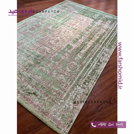فرش ماشینی با الیاف طبیعی بامبو 1200 شانه هیستوریا کد m06gr رنگ سبز فرش اکسیر