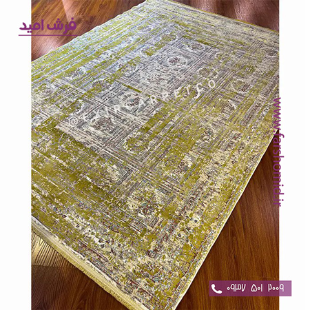 فرش ماشینی با الیاف طبیعی بامبو 1200 شانه هیستوریا کد m06ol رنگ زیتونی فرش اکسیر