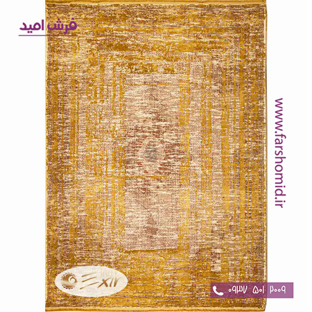 فرش ماشینی با الیاف طبیعی بامبو 1200 شانه هیستوریا کد m07g رنگ طلایی فرش اکسیر