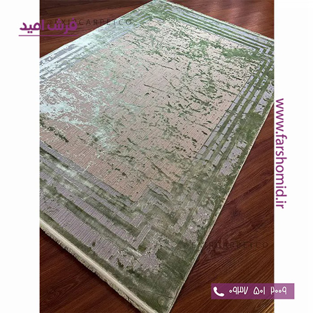 فرش ماشینی با الیاف طبیعی بامبو 1200 شانه هیستوریا کد m16gr رنگ سبز فرش اکسیر