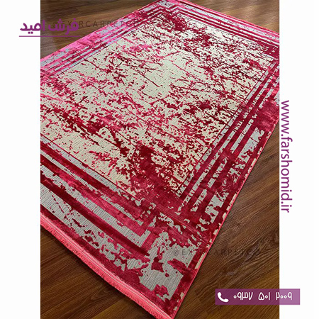 فرش ماشینی با الیاف طبیعی بامبو 1200 شانه هیستوریا کد m16lr رنگ زرشکی فرش اکسیر