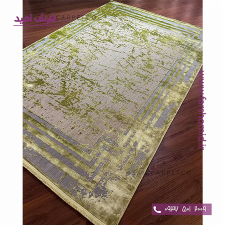 فرش ماشینی با الیاف طبیعی بامبو 1200 شانه هیستوریا کد m16ol رنگ زیتونی فرش اکسیر