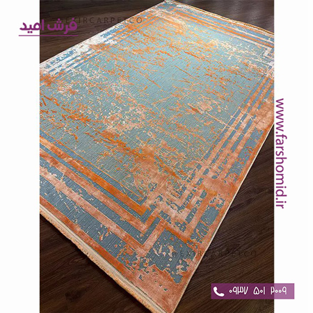 فرش ماشینی با الیاف طبیعی بامبو 1200 شانه هیستوریا کد m16or رنگ پرتغالی فرش اکسیر