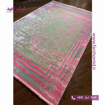 فرش ماشینی با الیاف طبیعی بامبو 1200 شانه هیستوریا کد m16p رنگ صورتی فرش اکسیر