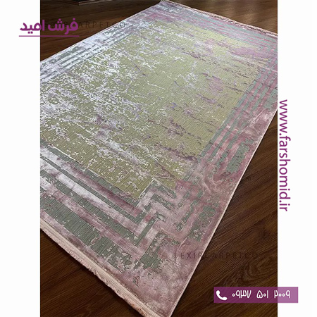 فرش ماشینی با الیاف طبیعی بامبو 1200 شانه هیستوریا کد m16l رنگ یاسی فرش اکسیر