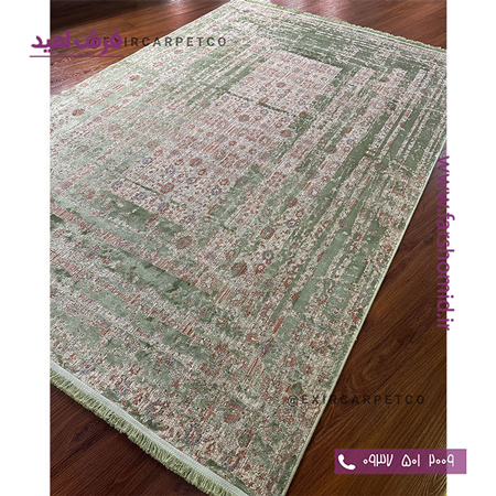 فرش ماشینی با الیاف طبیعی بامبو 1200 شانه هیستوریا کد m02gr رنگ سبز فرش اکسیر