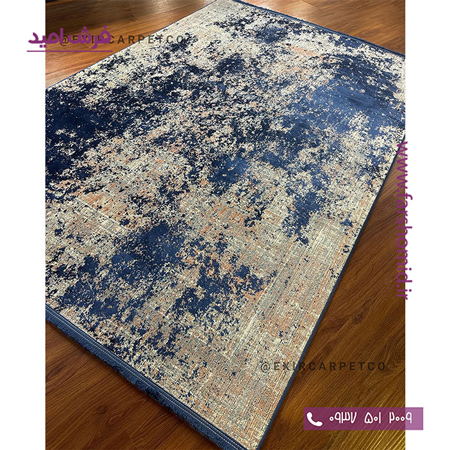 فرش ماشینی با الیاف طبیعی بامبو 1200 شانه هیستوریا کد m03d رنگ آبی تیره فرش اکسیر