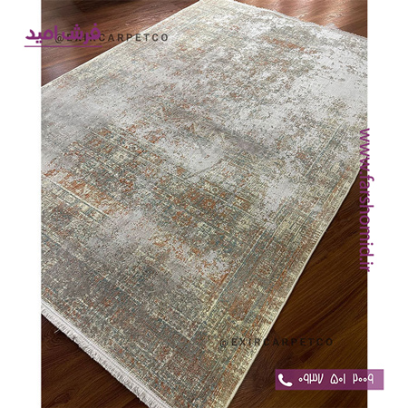 فرش ماشینی با الیاف طبیعی بامبو 1200 شانه هیستوریا کد m03s رنگ سیلور فرش اکسیر