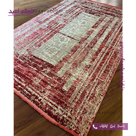 فرش ماشینی با الیاف طبیعی بامبو 1200 شانه هیستوریا کد m06lr رنگ قرمز روشن فرش اکسیر
