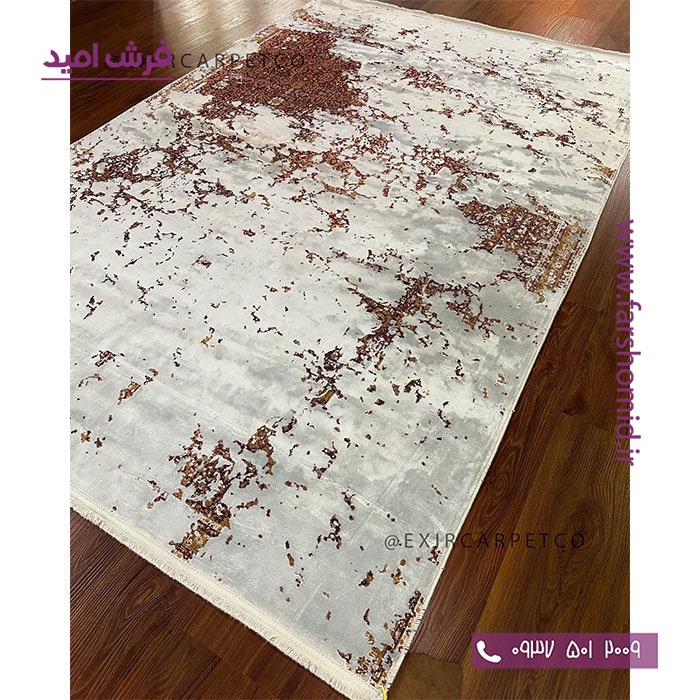 فرش ماشینی با الیاف طبیعی بامبو 1200 شانه هیستوریا کد m12s رنگ سیلور فرش اکسیر
