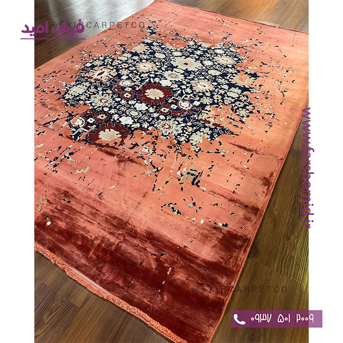 فرش ماشینی با الیاف طبیعی بامبو 1200 شانه هیستوریا کد m14lr رنگ قرمز روشن فرش اکسیر
