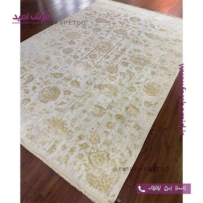 فرش ماشینی با الیاف طبیعی بامبو 1200 شانه هیستوریا کد m18c رنگ کرم فرش اکسیر
