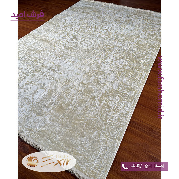 فرش ماشینی با الیاف طبیعی بامبو 1200 شانه هیستوریا کد m26c رنگ کرم فرش اکسیر