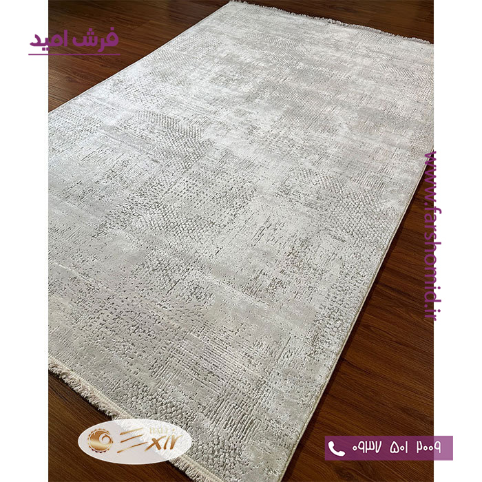 فرش ماشینی با الیاف طبیعی بامبو 1200 شانه هیستوریا کد m52s رنگ سیلور فرش اکسیر