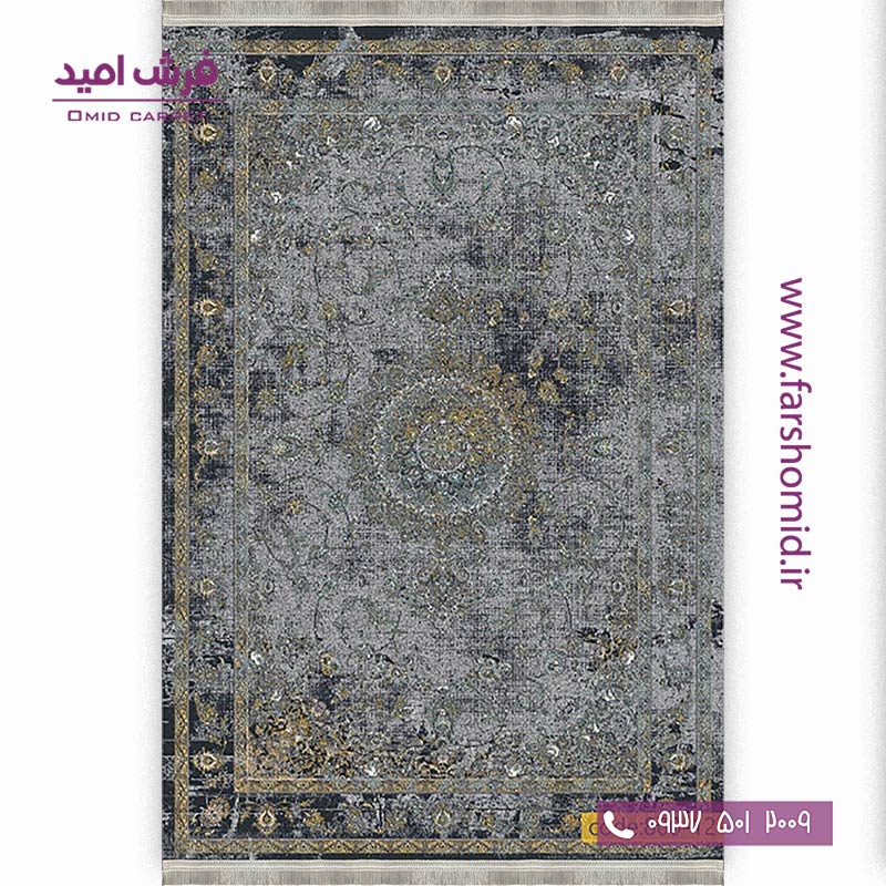 فرش وینتیج 1200 شانه کد 12-800 طوسی مشکی فرش برنتین
