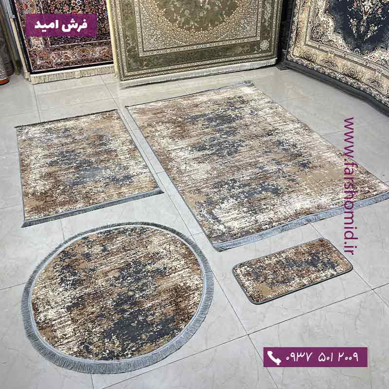 فرش کناره و پله طرح مدرن پلاتین طوسی و کرم کد 200