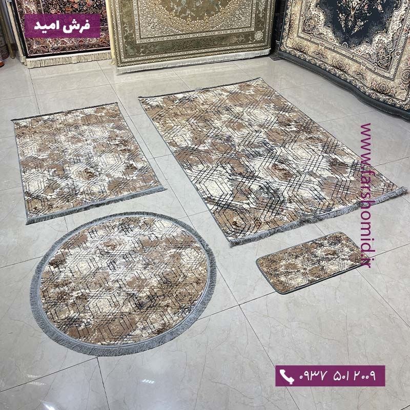 فرش کناره و پله طرح مدرن هارمونی طوسی و کرم کد 270