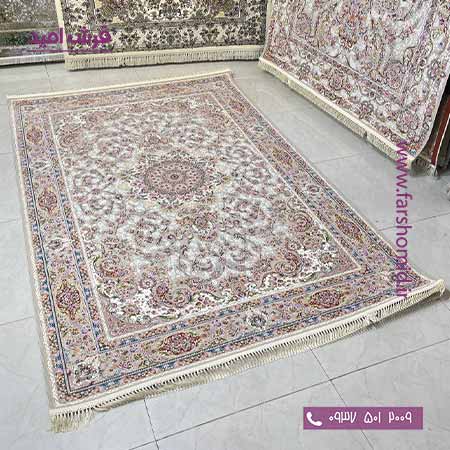 فرش ماشینی 1200 شانه گلبرجسته اولیا تبریز کرم نقره ای قالی سلیمان