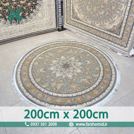 فرش ماشینی 1000 شانه گلبرجسته گرد قطر ۲ متر سابات سیلور کلکسیون ساچلی فرش سورنا