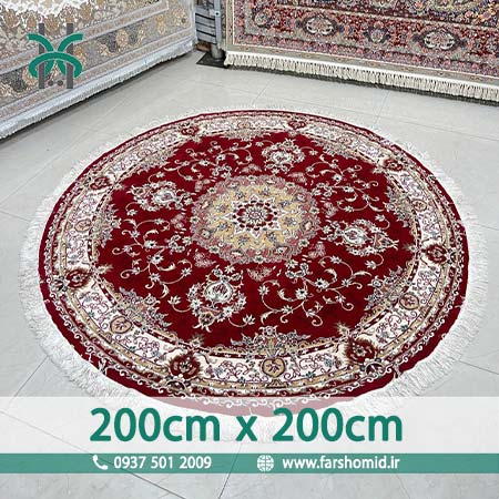 فرش ماشینی 500 شانه گرد قطر ۲ متر گلدانی لاکی فرش هستی