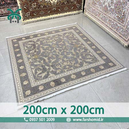 فرش ماشینی 1200 شانه مربع 2 متر در 2 متر 8 رنگ افشان  دلسا کد 124۲9 صدفی فرش بزرگمهر
