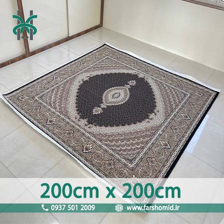 فرش ماشینی 1200 شانه مربع 2 متر در 2 متر 8 رنگ ماهی اصیل تبریز سرمه ای کد 1201 فرش ماهوت کویر