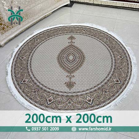 فرش ماشینی 1200 شانه گرد قطر 2 متر 8 رنگ ماهی اصیل تبریز کرم کد 1201 فرش ماهوت کویر