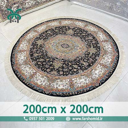 فرش ماشینی 1000 شانه گرد قطر 2 متر خطیبی سرمه ای طرح آنا فرش آرشام