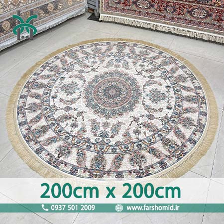 فرش ماشینی 1000 شانه گلبرجسته گرد قطر ۲ متر اختر کرم فرش محتشم