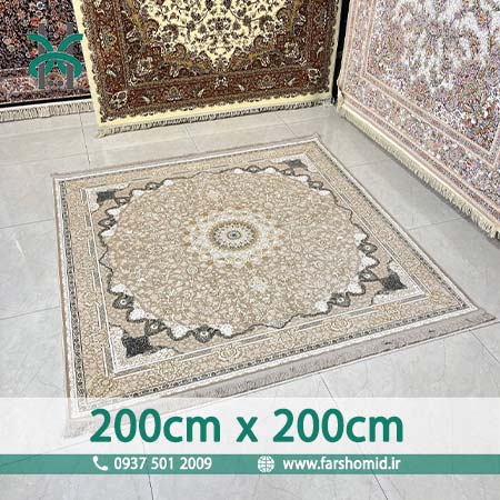 فرش ماشینی 1200 شانه مربع 2 متر در 2 متر 8 رنگ طرح دستبافت نایین سیلور خاطره کویر کاشان