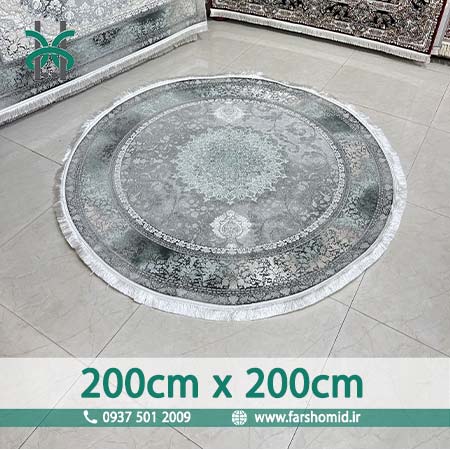 فرش ماشینی 1200 شانه گرد قطر 2 متر 8 رنگ وینتیج طوسی کد 21052 کلکسیون پاسارگاد پلاس فرش افشون
