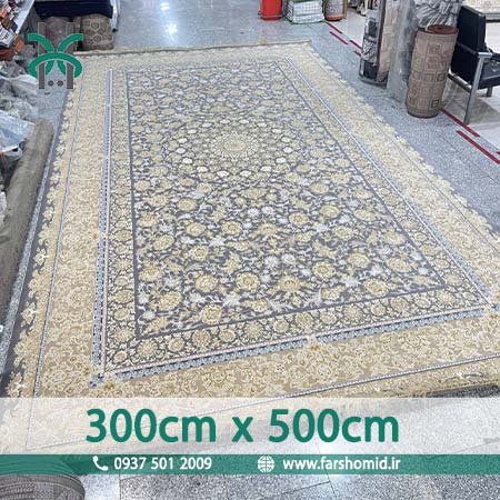 فرش ماشینی 15 متری 1200 شانه 8 رنگ کد 367 اصفهان سیلور طلایی کلکسیون رویال شاهکار آریایی